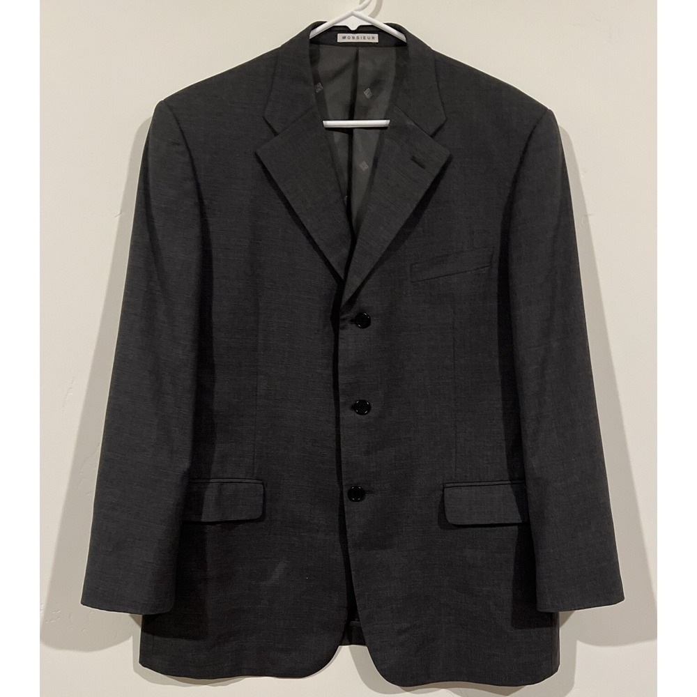 Monsieur By Givenchy Blazer Gray Satin Trim All Wool Size 42R